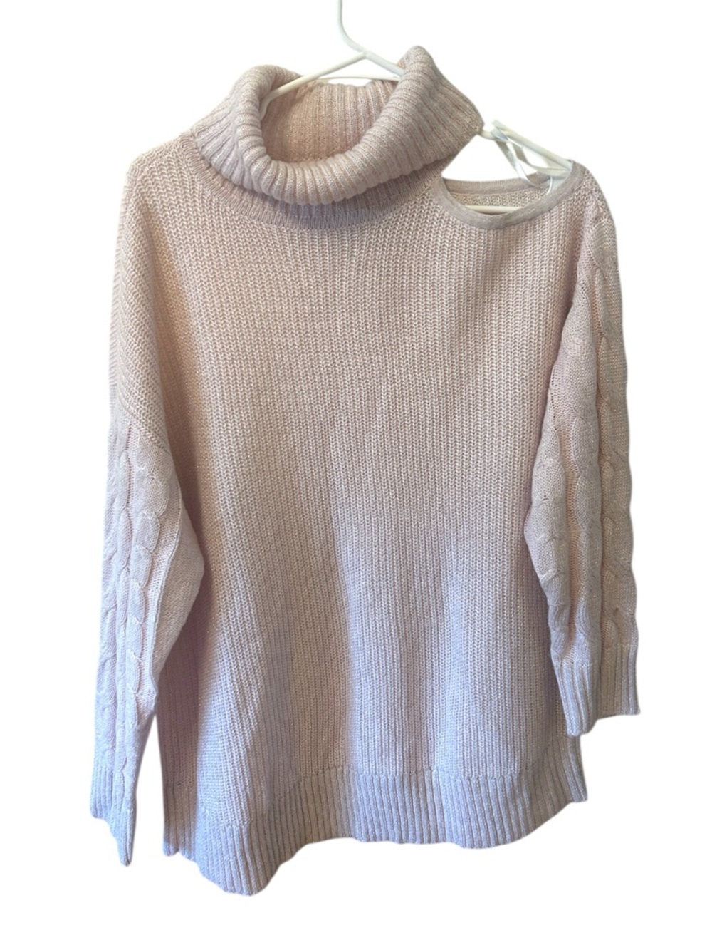 Torrid Pink Lurex Cable Pullover Cold Shoulder Turtle Neck Sweater Size 1X